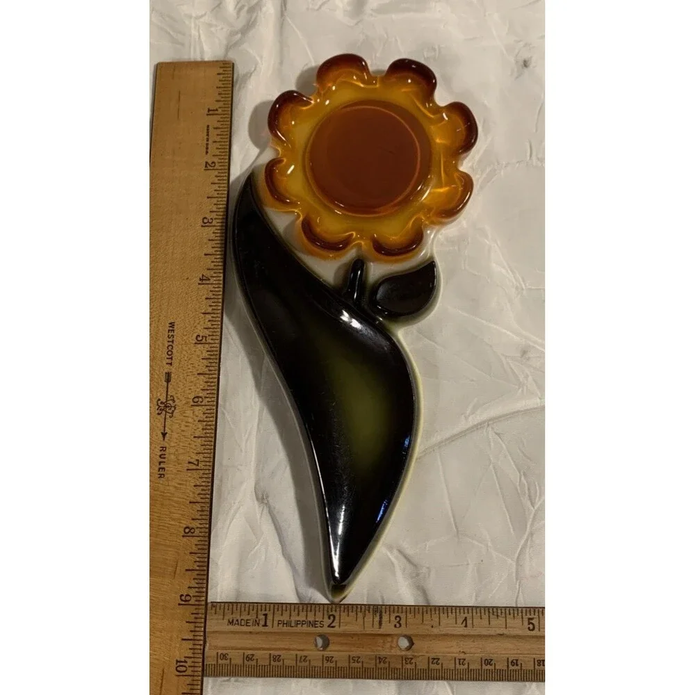60s Lucite Acrylic Flower Orange Daisy Spoon Rest Holder Retro MCM